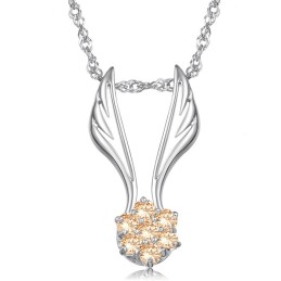 Easy To Use Female Wing Shape Platinum Plating Titanium Necklace With Rhinestone