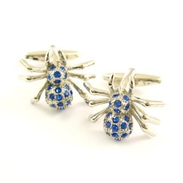 Titanium Mysterious Spider Cufflinks With Blue Diamonds