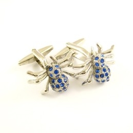 Titanium Mysterious Spider Cufflinks With Blue Diamonds