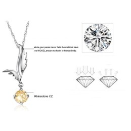 Reliable Quality Female Wing Shape Platinum Plating Titanium Necklace With Rhinestone
