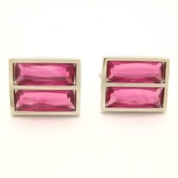 Fashion Titanium Oblong Cufflinks With Resplendent Peachblow Crystal