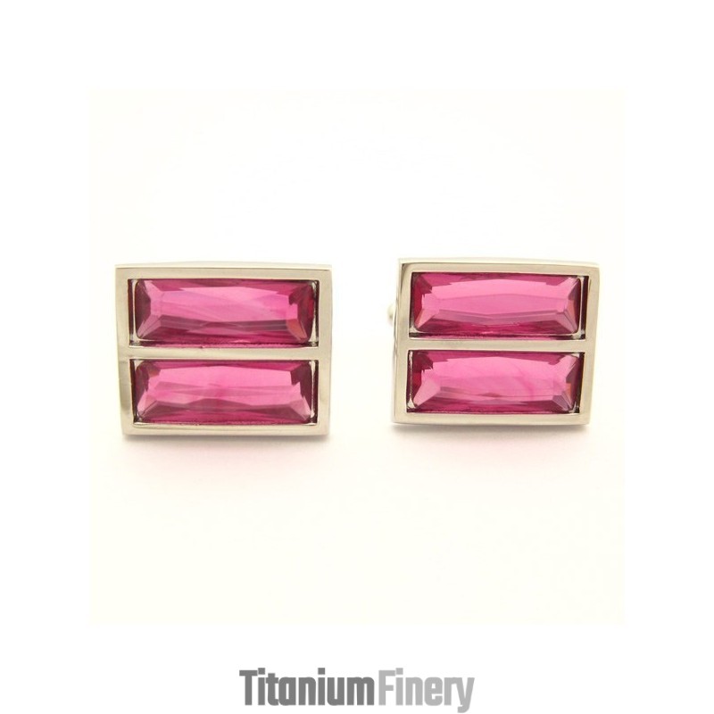 Fashion Titanium Oblong Cufflinks With Resplendent Peachblow Crystal