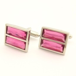 Fashion Titanium Oblong Cufflinks With Resplendent Peachblow Crystal