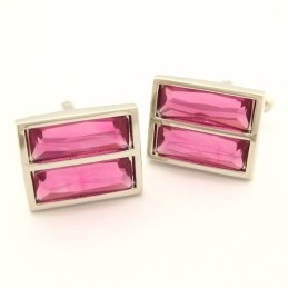 Fashion Titanium Oblong Cufflinks With Resplendent Peachblow Crystal