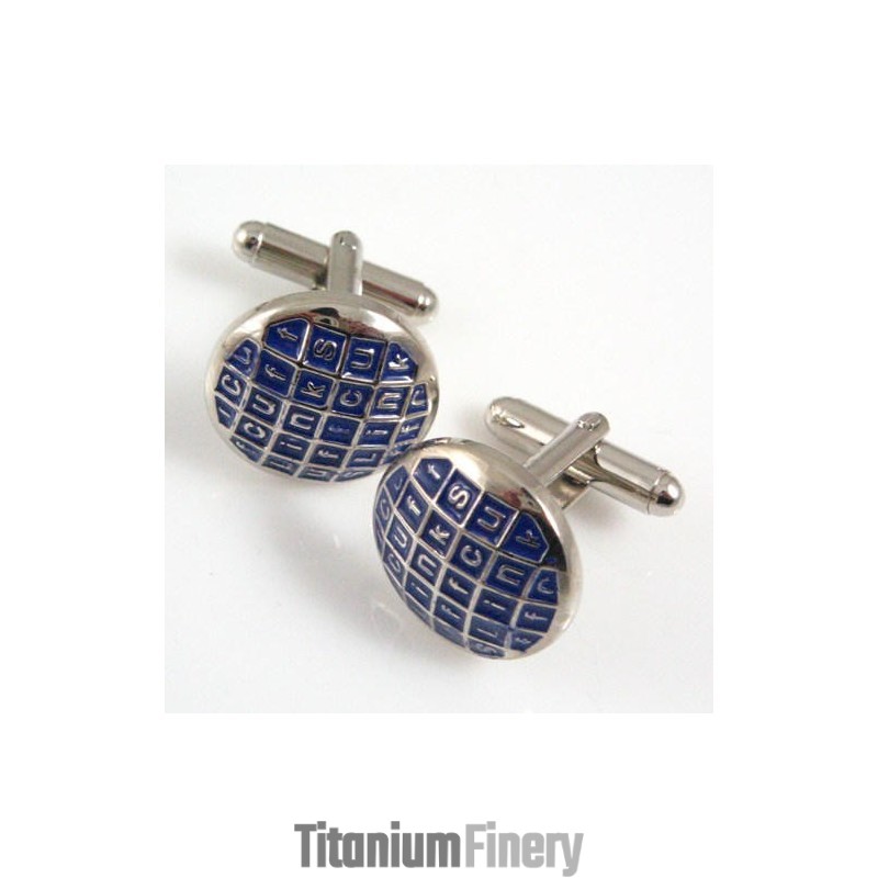 Titanium And Blue Ip Plated Round Cufflinks