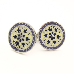 Classical Titanium And Dard Purple Plated Round Cufflinks