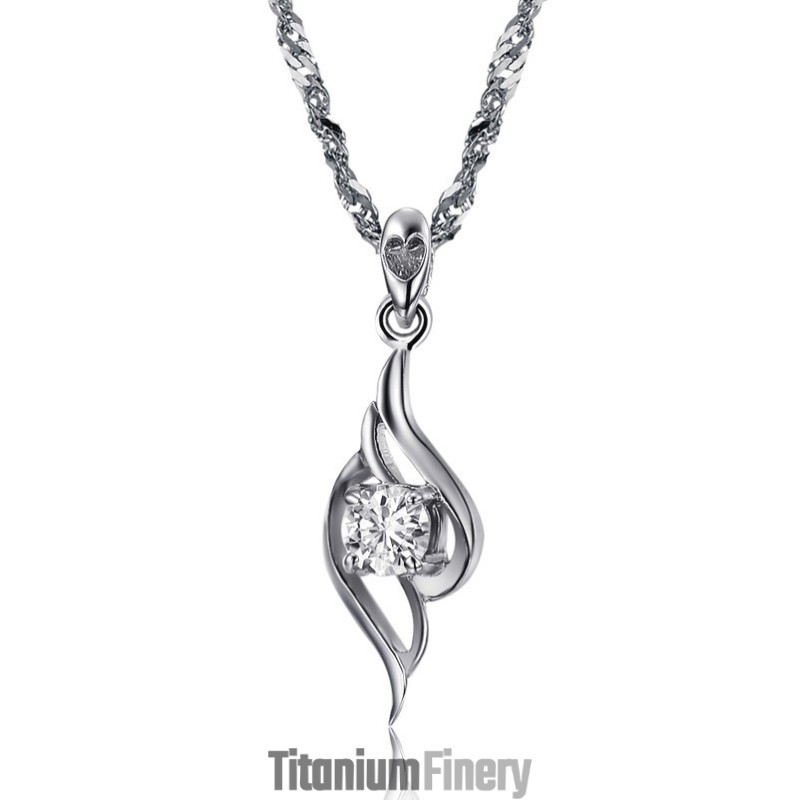 High Quality Female Feather Shape Platinum Plating Titanium Necklace