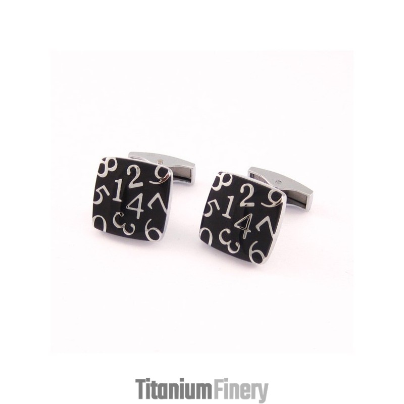 Titanium And Black Ip Plated Number Square Cufflinks Titanium And Black Ip Plated Number Square Cufflinks