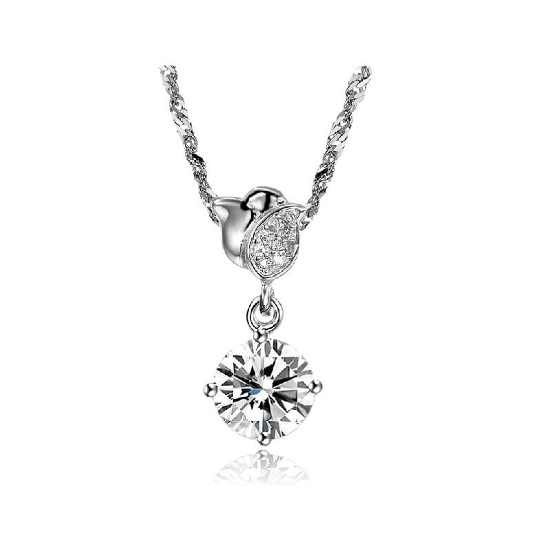 The Queen Of Quality Female Rose Shape Platinum Plating Titanium Necklace With Rhinestone