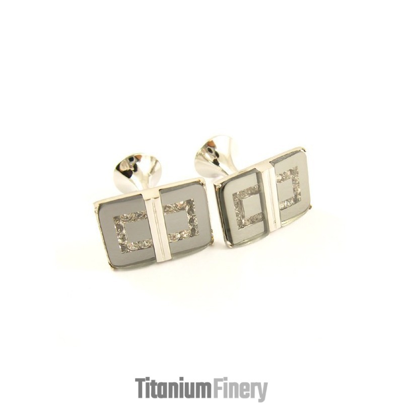 Titanium Oblong Cufflinks With Diamonds Titanium Oblong Cufflinks With Diamonds