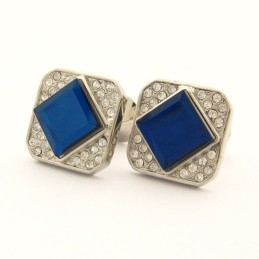 Titanium Square Cufflinks With Blue Crystal And Diamonds