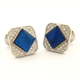 Titanium Square Cufflinks With Blue Crystal And Diamonds