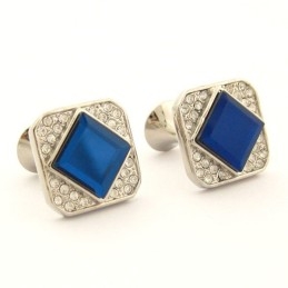 Titanium Square Cufflinks With Blue Crystal And Diamonds