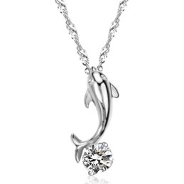 Quality And Quantity Assured Female Dolphin Shape Platinum Plating Titanium Necklace With Diamond