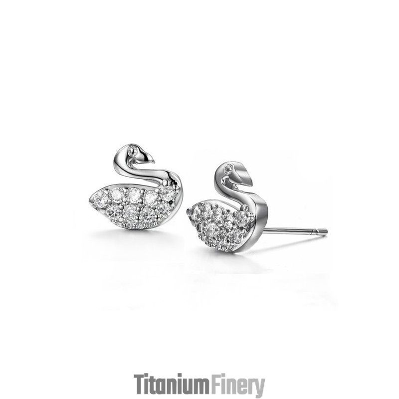 Durable In Use Female Swan Shape Platinum Plating Titanium Earrings With Diamond Durable In Use Female Swan Shape Platinum Plating Titanium Earrings With Diamond