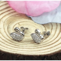 Durable In Use Female Swan Shape Platinum Plating Titanium Earrings With Diamond