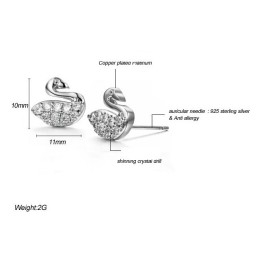 Durable In Use Female Swan Shape Platinum Plating Titanium Earrings With Diamond