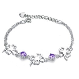 The Queen Of Quality Female Clover Shape Platinum Plating Titanium Bracelet With Diamond