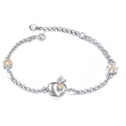Wide Varieties Female Apple Shape Platinum Plating Titanium Bracelet With Diamond