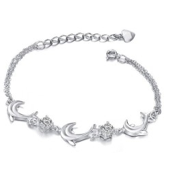 Quality And Quantity Assured Female Dolphin Shape Platinum Plating Titanium Bracelet With Crystal