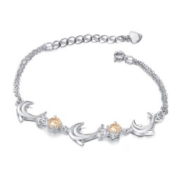 Quality And Quantity Assured Female Dolphin Shape Platinum Plating Titanium Bracelet With Crystal