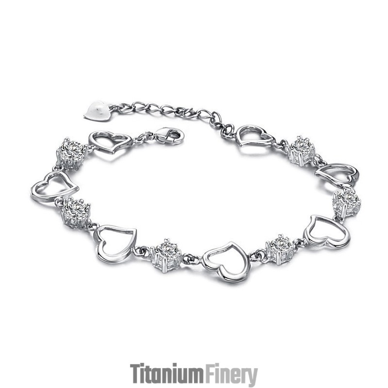 High Quality Female Sweetheart Platinum Plating Titanium Bracelet With Diamond