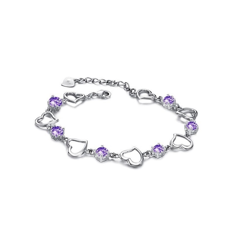 Reliable Quality Female Elegant Platinum Plating Titanium Bracelet With Purple Diamond