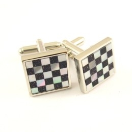 Titanium Black And White Pane Shell Cufflinks