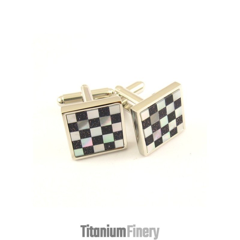 Titanium Black And White Pane Shell Cufflinks Titanium Black And White Pane Shell Cufflinks