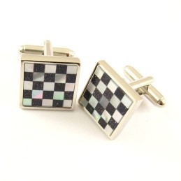 Titanium Black And White Pane Shell Cufflinks