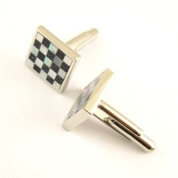 Titanium Black And White Pane Shell Cufflinks
