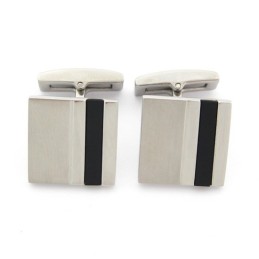 Titanium And Black Enamel Square Cufflinks