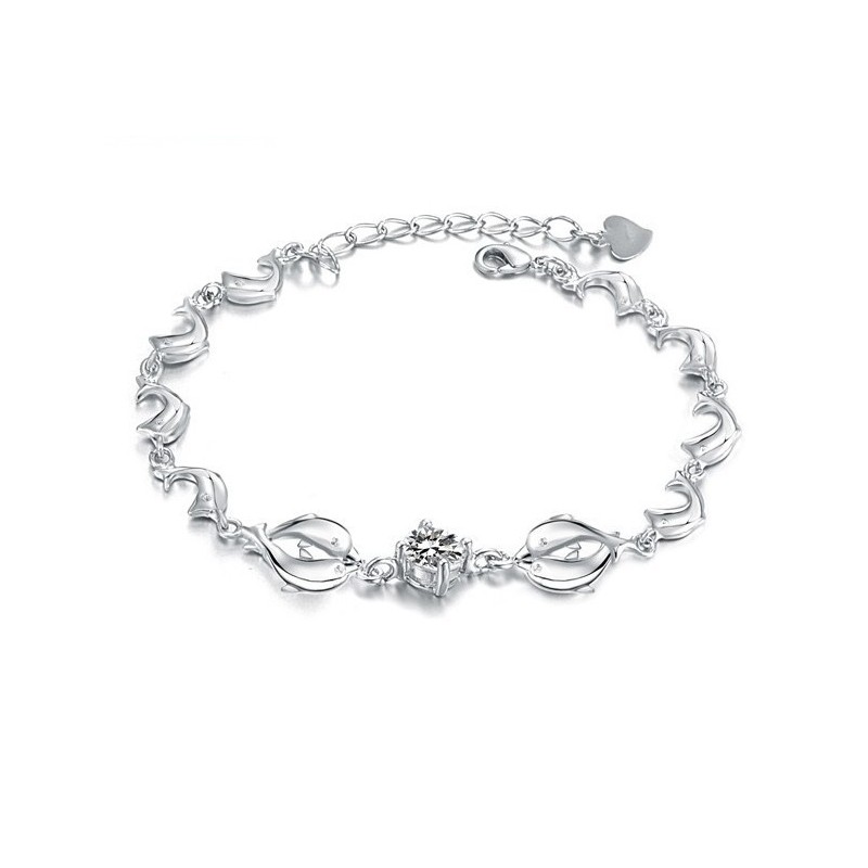 Durable In Use Female Dolphin Shape Platinum Plating Titanium Bracelet With Diamond
