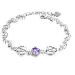 Durable In Use Female Dolphin Shape Platinum Plating Titanium Bracelet With Diamond