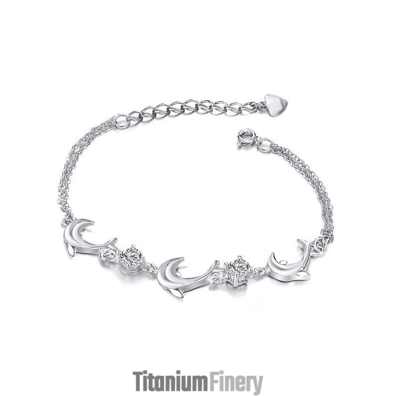 High Quality Female Dolphin Shape Platinum Plating Titanium Bracelet With Diamond High Quality Female Dolphin Shape Platinum Plating Titanium Bracelet With Diamond