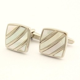 Titanium Ivory Diagonal Stripe Elegance Shell Cufflinks