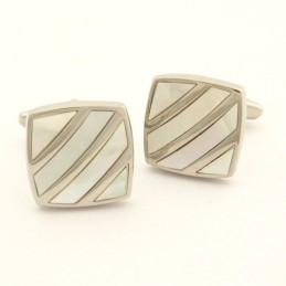 Titanium Ivory Diagonal Stripe Elegance Shell Cufflinks