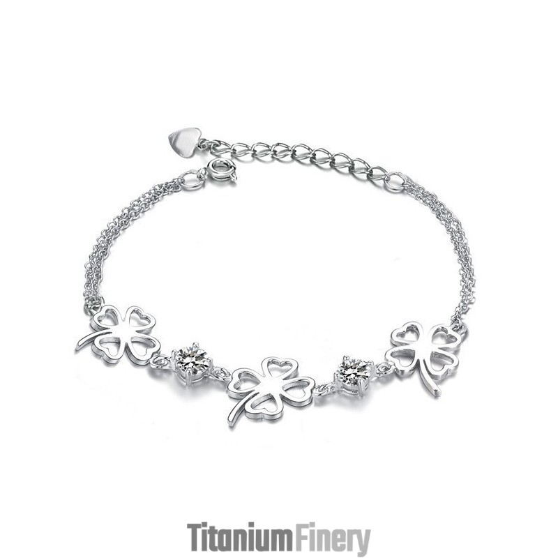 High Quality Female Clover Shape Platinum Plating Titanium Bracelet With Diamond
