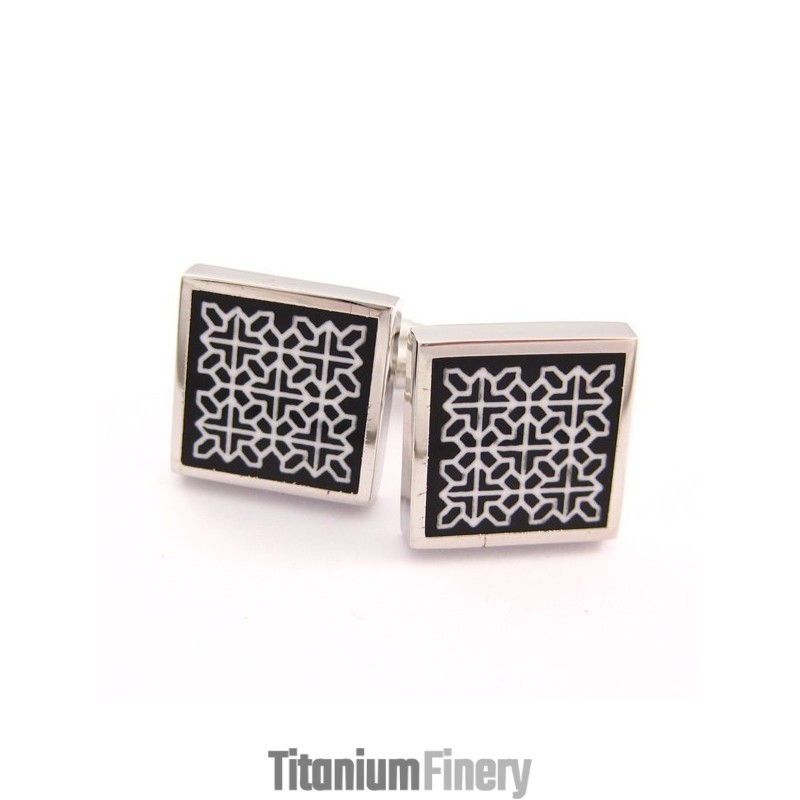 Classical Titanium Auspicious Flower Cufflinks