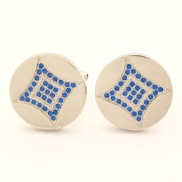 Titanium Round Cufflinks With Blue Diamonds Cufflinks