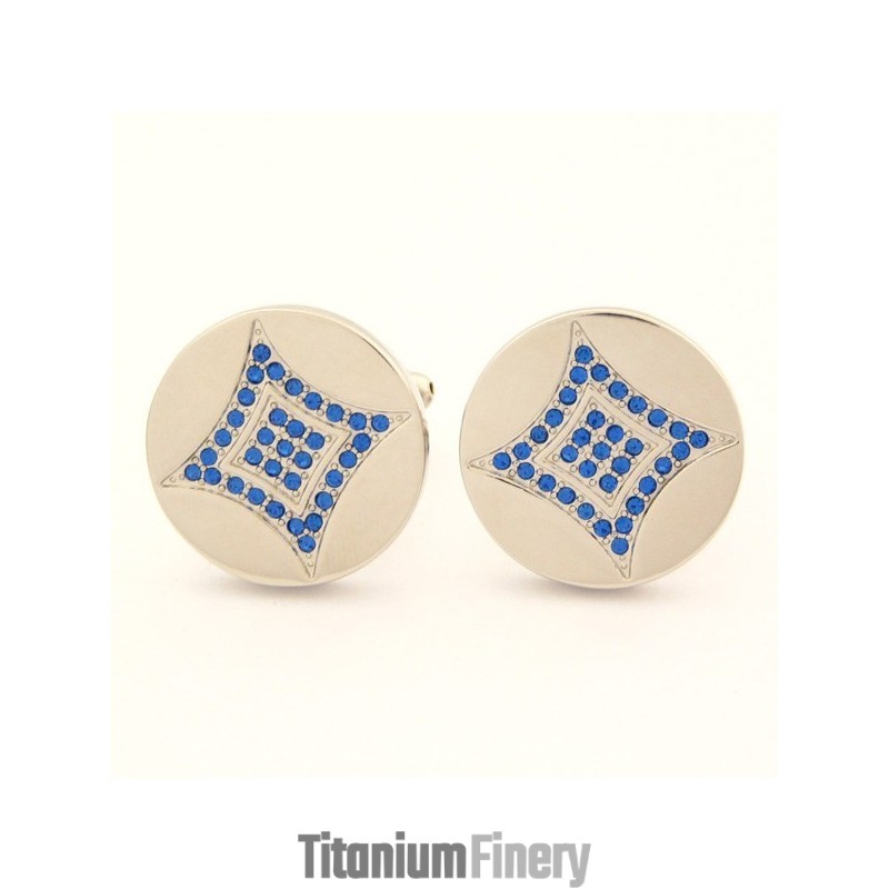 Titanium Round Cufflinks With Blue Diamonds Cufflinks Titanium Round Cufflinks With Blue Diamonds Cufflinks