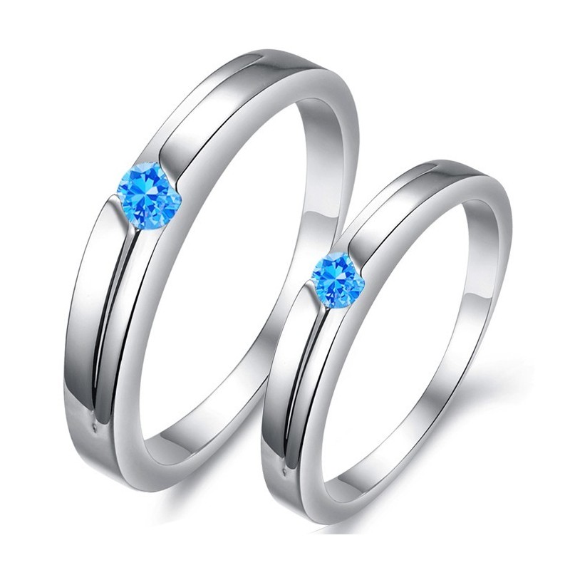 Excellent Quality Blue Platinum Plating Titanium Ring For Lovers With Rhinestone Excellent Quality Blue Platinum Plating Titanium Ring For Lovers With Rhinestone