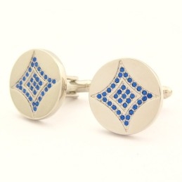 Titanium Round Cufflinks With Blue Diamonds Cufflinks