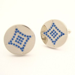 Titanium Round Cufflinks With Blue Diamonds Cufflinks