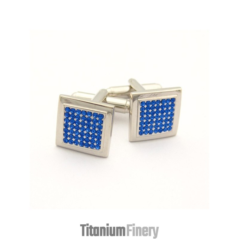 Titanium Square Cufflinks With Blue Diamonds Titanium Square Cufflinks With Blue Diamonds