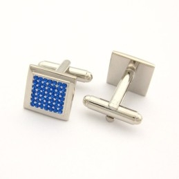 Titanium Square Cufflinks With Blue Diamonds