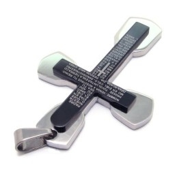 Fashion Mens Black Titanium Bible Cross Pendant - Free Chain