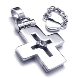 Openable Titanium Cross Pendant With Heart - Free Chian