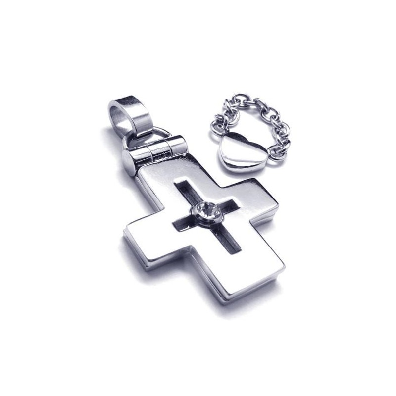 Openable Titanium Cross Pendant With Heart - Free Chian Openable Titanium Cross Pendant With Heart - Free Chian