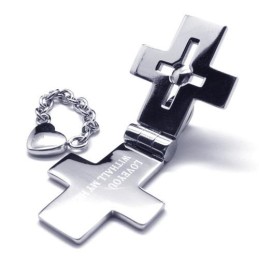 Openable Titanium Cross Pendant With Heart - Free Chian